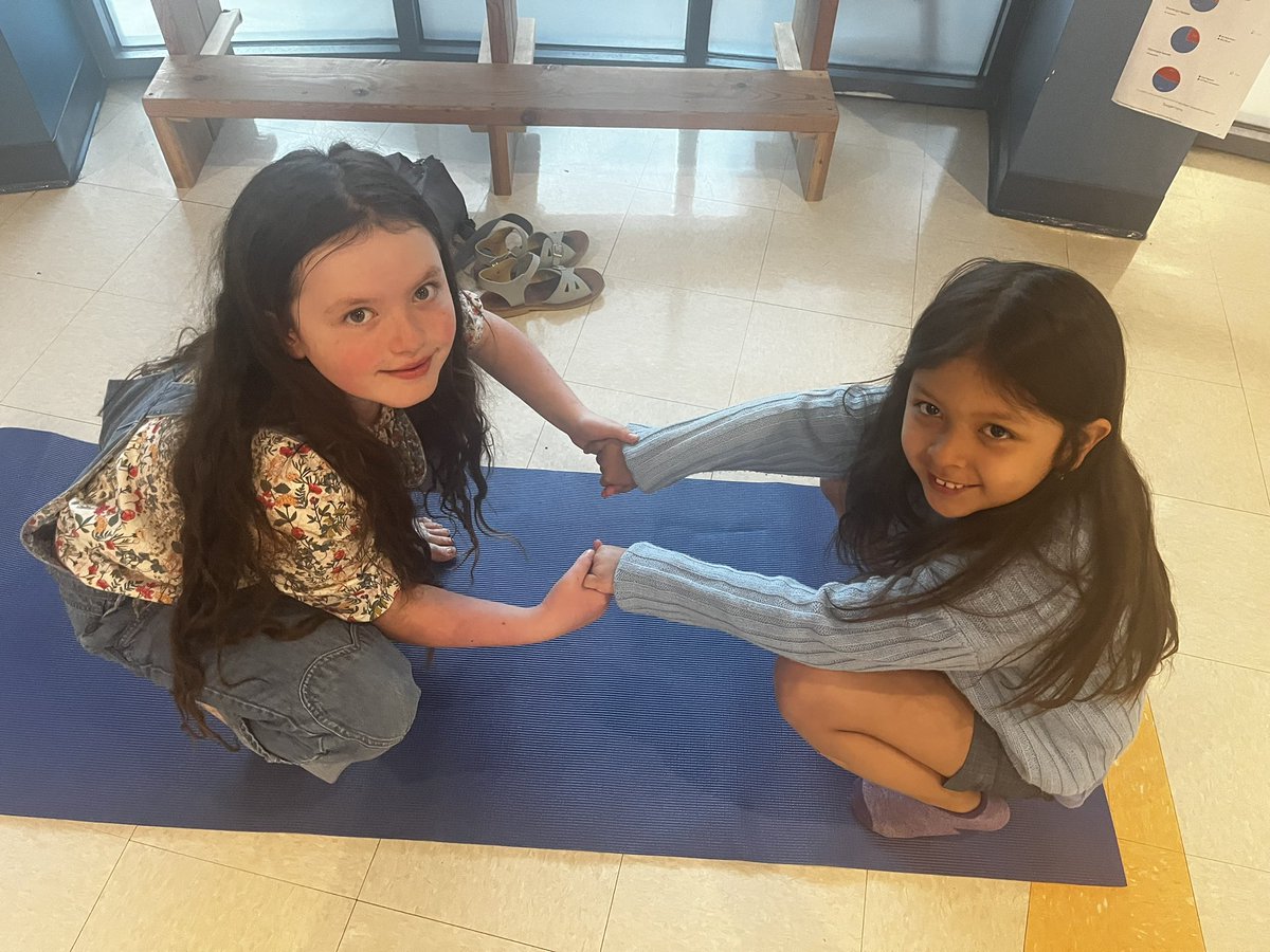 Chair &amp; partner yoga with 3rd graders! The best way to start the day! ⬇️🐶🌞
