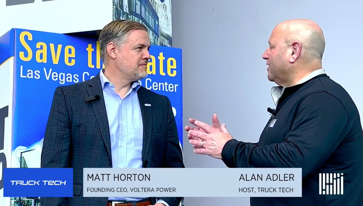 During ACT Expo, Matt Horton, Voltera's CEO, talked with @FreightWaves @AlanAdler, host of Truck Tech, to share the latest Voltera announcements. Check out Matt's interview at the 20-minute mark: hubs.li/Q01RSgp70 
#Voltera #Electrification #ACTExpo #TruckTech