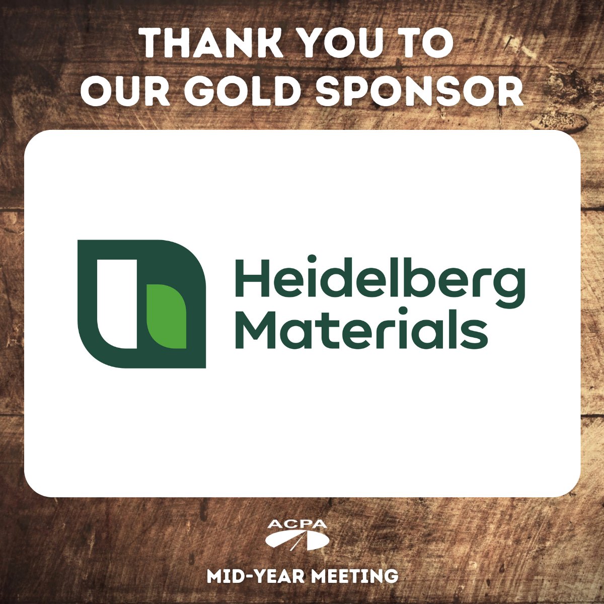 Thank you to Heidelberg Materials for being a 2023 Gold Program Sponsor for the Mid-Year Meeting! #ACPAMidYear #concretepavement