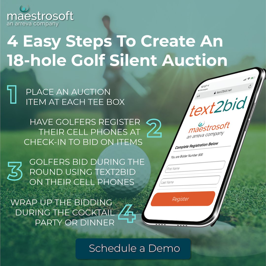 MaestroSoftware's tweet photo. Raise more at your next golf tournament with an 18-Hole Auction. Allow golfers to bid on items throughout the day on the golf course using just their cell phones.

Learn more: https://t.co/2BtM00Wbv3

#auction #text2bid #auctioneer #fundraiser #gala #golf #golftournament https://t.co/60l3xWI5Hq