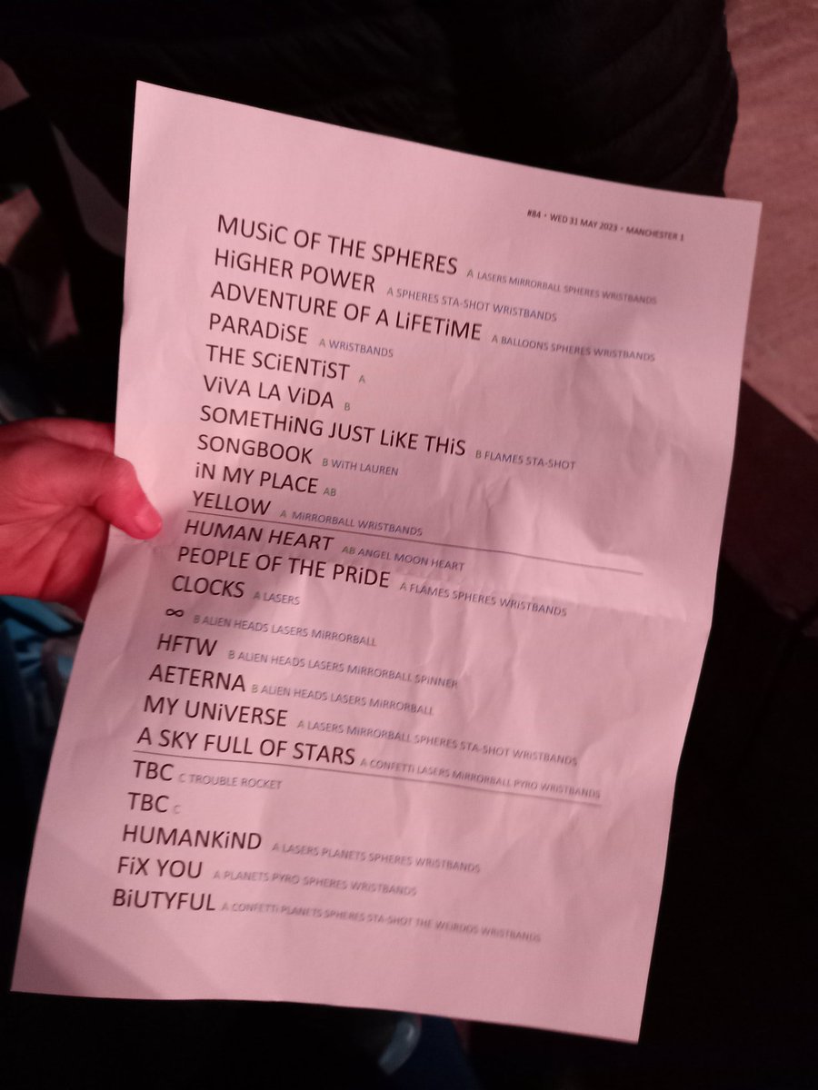 coldplaying's tweet photo. The setlist from night one of #ColdplayManchester! Green Eyes and Sparks were also played 💚 | via @ianbetley https://t.co/1xR11nzRYK