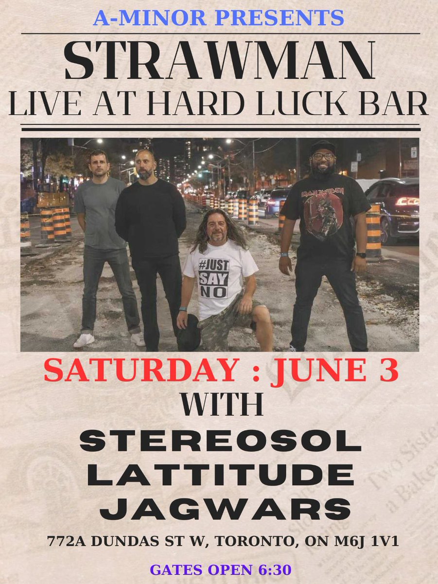 strawmanmusic's tweet photo. #livemusic Saturday June 3rd at the @HardLuckBar with @Stereosolband #latitude #jagwars presented by @AMinor_Presents https://t.co/vN1BW2xVZy