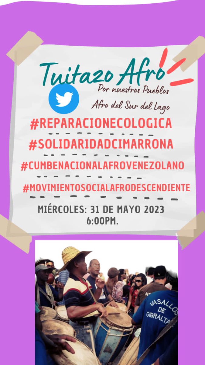 nelitanela's tweet photo. *MOVIMIENTO SOCIAL AFRODESCENDIENTE (ZULIA AFROZULIA)* 

_Invita a todo el Pueblo Venezolano acompañarnos a todos los Movimientos Sociales Afrodescendiente del País hoy a las_ *6PM* al *Gran TUITAZO AFROSOLIDARIO NACIONAL* _en una Sola Voz  Solidaria por nuestros hermanos https://t.co/gCtsZFXM2e