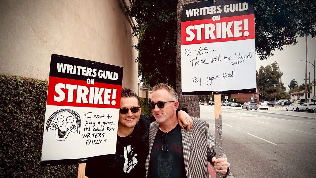 Leigh Whannell and Darren Lynn Bousman on the WGA picket line! #leighwhannell #darrenlynnbousman #saw #wga
-from Darren Lynn Bousman's Instagram.