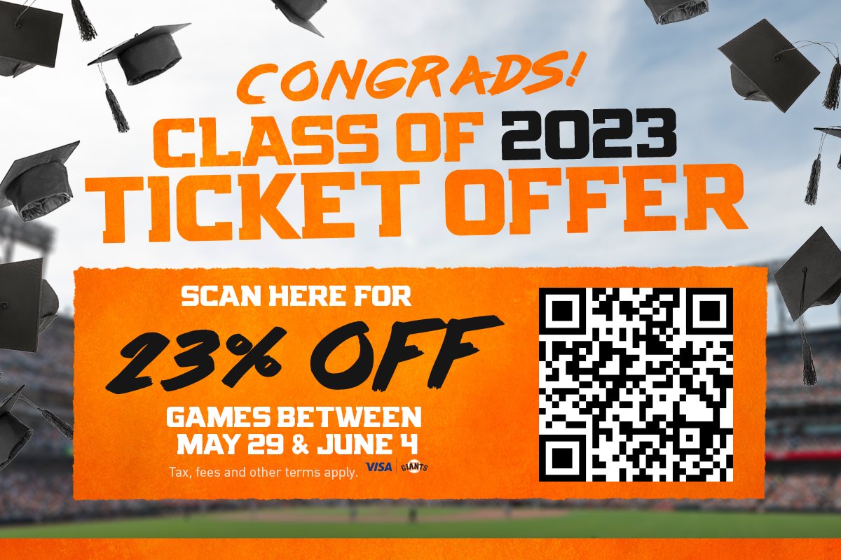 Congrats our #SFSU2023 grads! 
 
In recognition of your achievement, the <a href="/SFGiants/">SFGiants</a> are offering a GIANT discount at 23% off games between June 3 - 4. The offer is available online: mlb.com/giants/tickets…