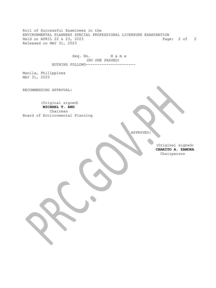 puretuts's tweet photo. NO ONE PASSED in Environmental Planners Professional Licensure Examination held last April 22-23, 2023. This is one of the hardest professional examinations with Eight (8) Areas of Specialization. https://t.co/I4JzPscqI7