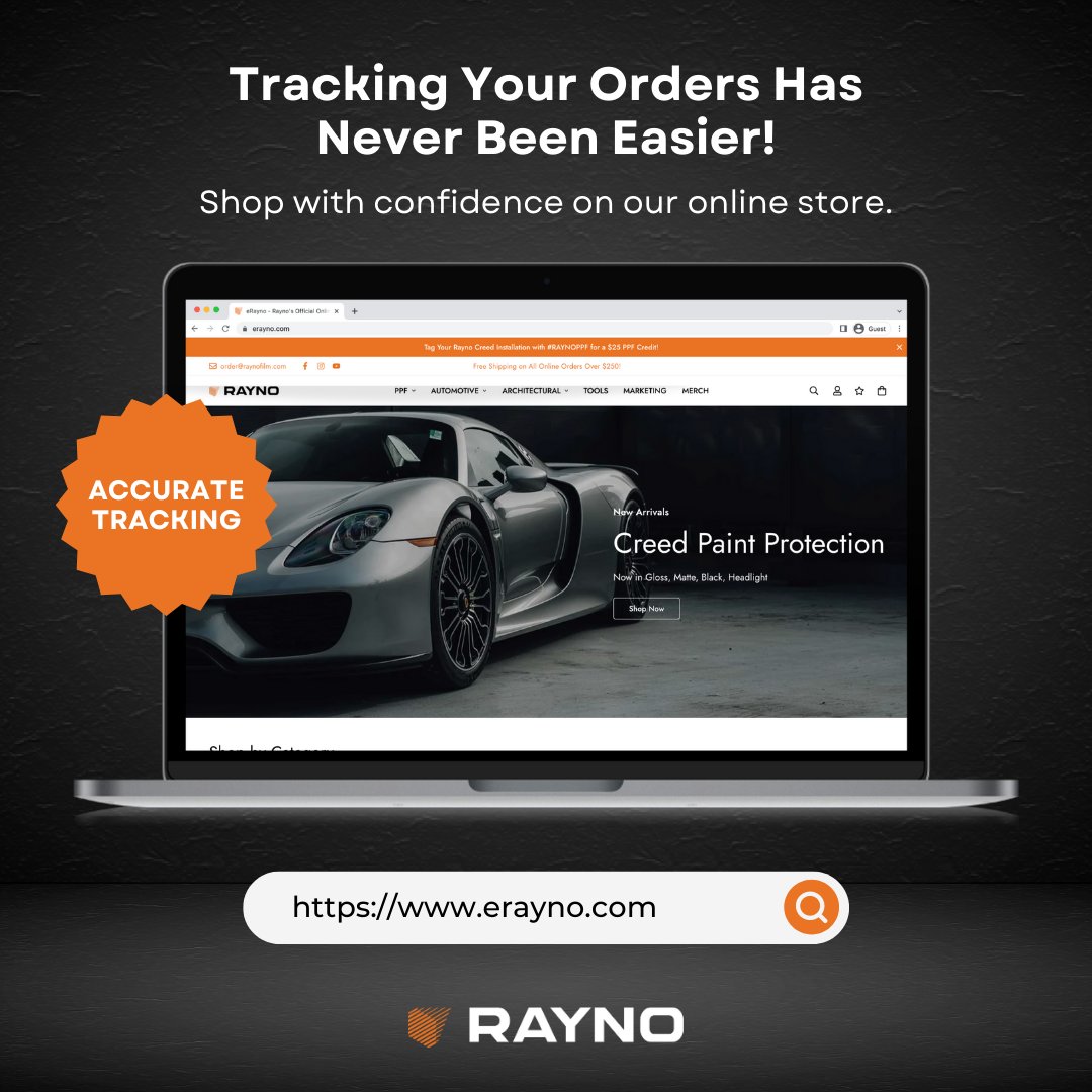 RaynoWindowFilm's tweet image. 📍 Good news for Rayno dealers! Enjoy the convenience of tracking your orders effortlessly when you make purchases on bit.ly/41xsKmX. Plus get FREE shipping over $250!

Our store will be available to non-dealers soon! Watch for updates.

#rayno #erayno #shoprayno
