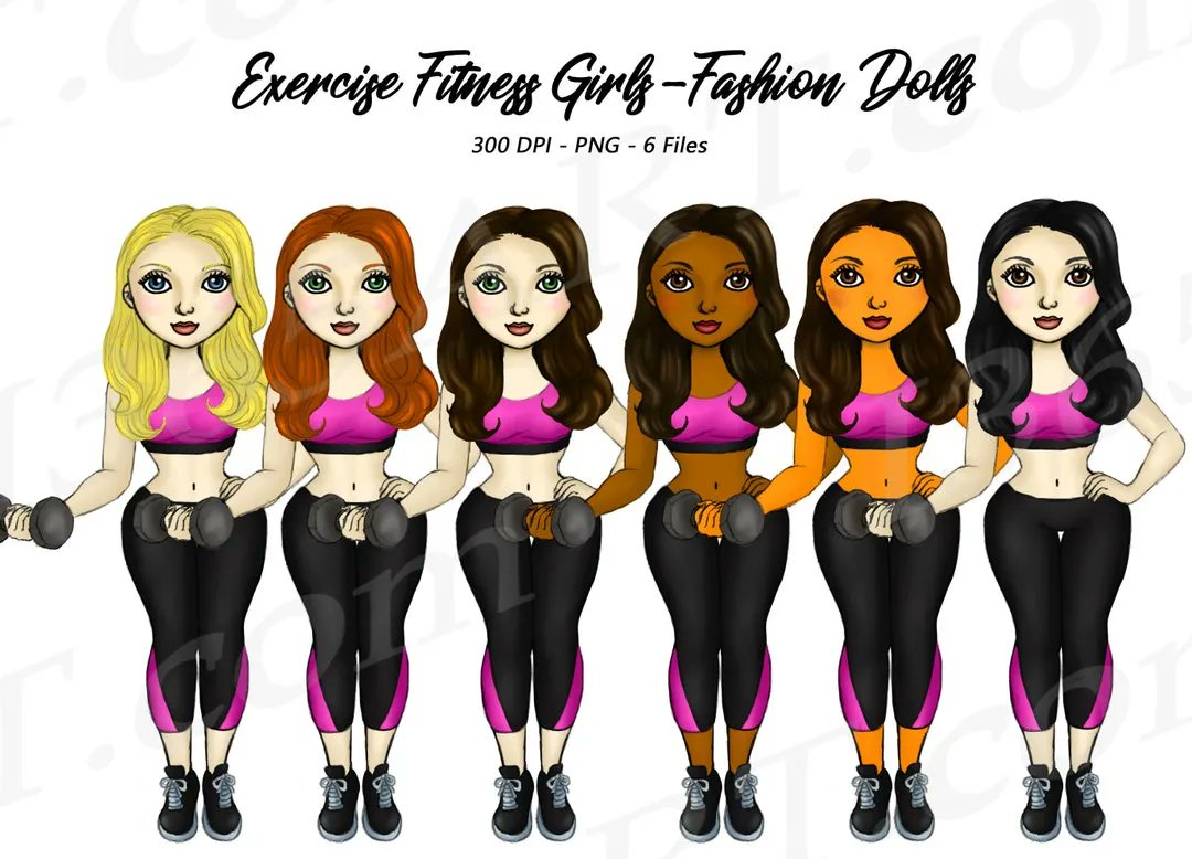 Fitness Ladies With Dumbbells Workout Clipart Download by I365art 🏋️🤸 buff.ly/3B8hamI
