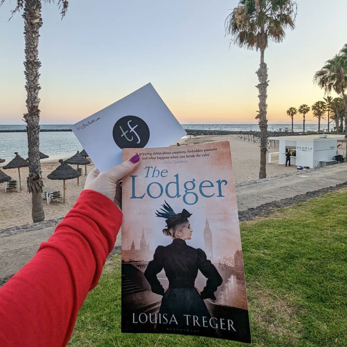 #upnext this #book has been on the #tbrm #toberead #tobereadpile for a long time.  Took it for a #bookshoot look at that #beach #sky #backdrop ❤️ #book #TheLodger #author #LouisaTreger #TripFiction #postcard #bookmark #booksonthego  #scottishreader 📚 xxx @BloomsburyBooks