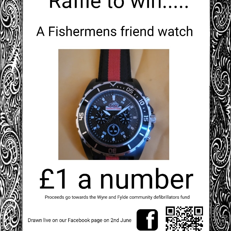 Not long left to enter our raffle to win a lovely watch donated by fisherman's friend. Only £1 a number all proceeds go towards the supply and maintenance of our AEDs.
Let's push for our 40th life-saving device to help celebrate our 2 year anniversary of fundraising .Good luck 👍