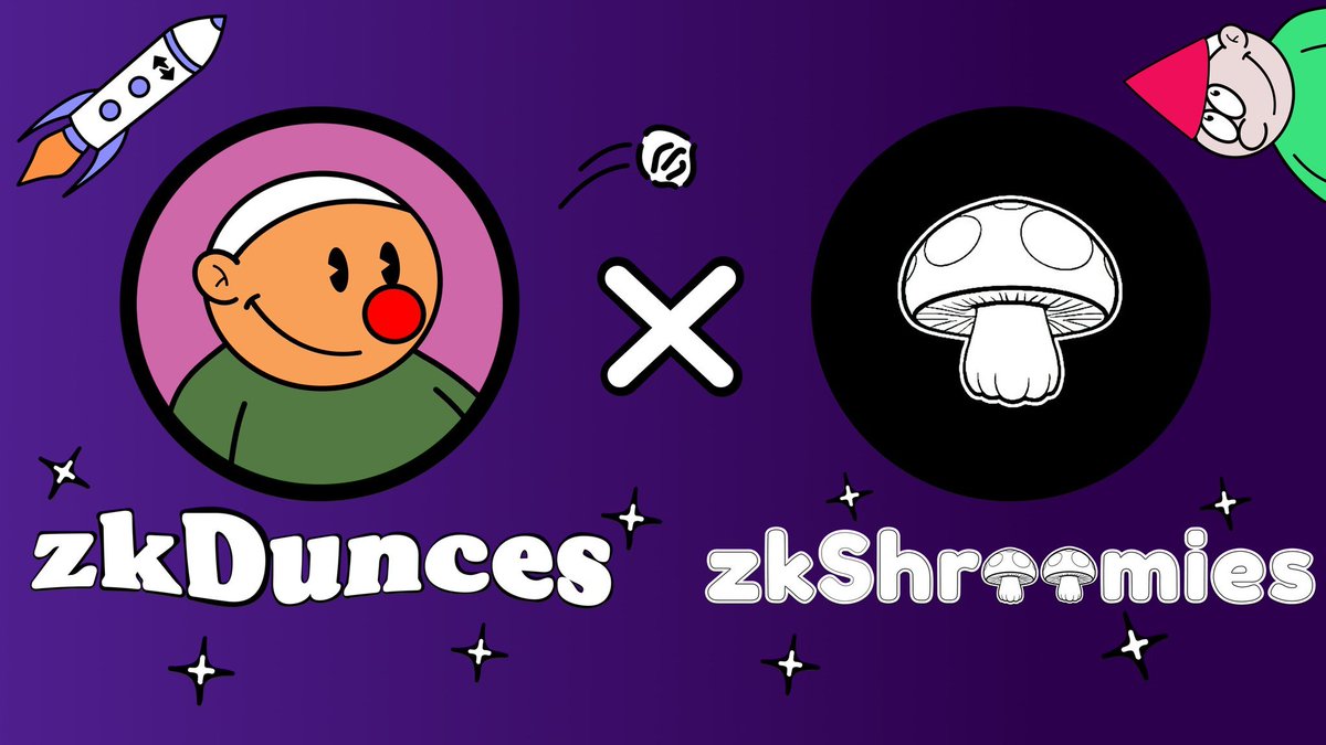 🍄🥳zkShroomies x zkDunces🥳🍄

Dunces & Shroomies unite on @zksync to enchant your day☀️React fast, @zkShroomies mint is imminent👀

🎁20 x WL @zkDunces (FREE Mint)
🎁5 x FREE @zkShroomies 

1⃣Follow @zkShroomies & @zkDunces 
2⃣Like & RT this post
3⃣Leave a 🍄

⏰24 Hours. Lets…