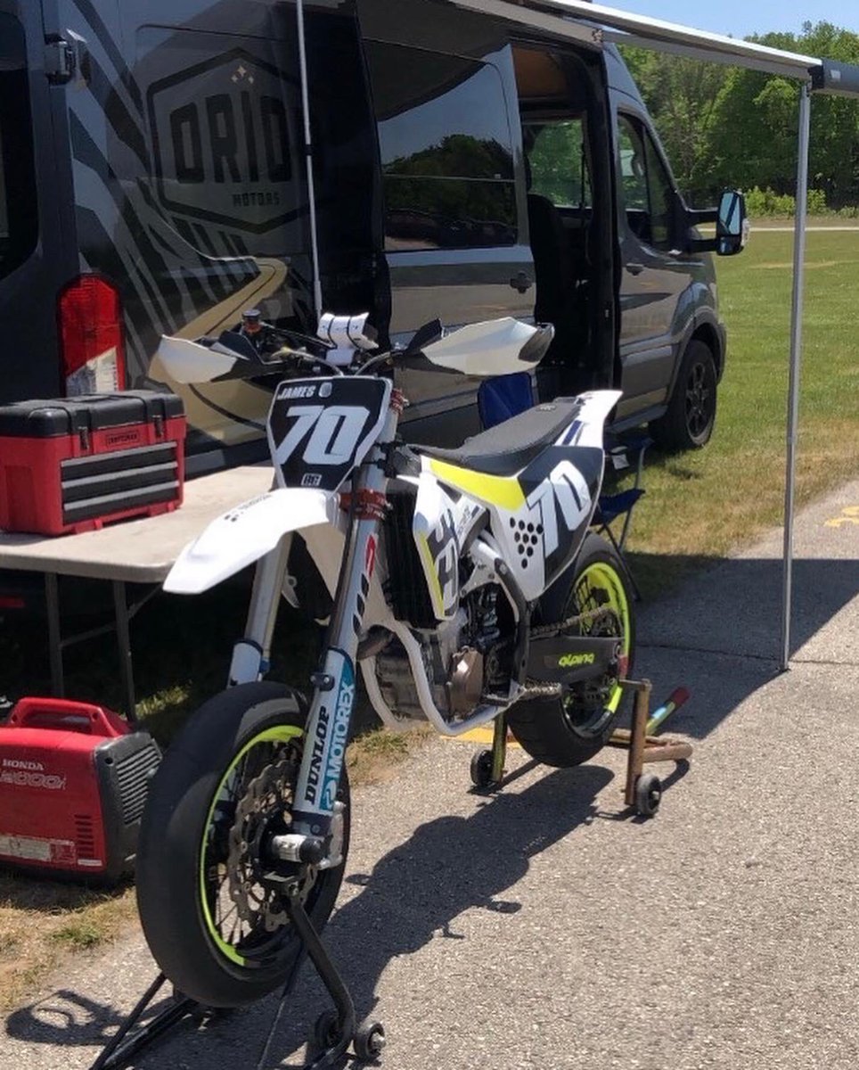 JamesGangRacing's tweet photo. Round 1 of the @RoadAmerica SuperMoto Series on Sunday was a blast. Camped at the track, caught up on Ted Lasso, raced hard (pair of top 5 finishes), and hung out with friends both new and old. Can’t wait for the next one in two weeks! #supermoto #roadamerica #motorplex https://t.co/WqQ3oUAyBY