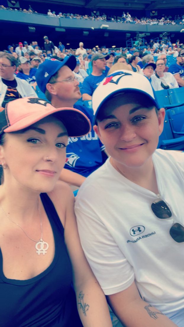 At the jays game celebrating 3 years together, and the beginning of pride month! #gojaysgo #happypride #nextlevel