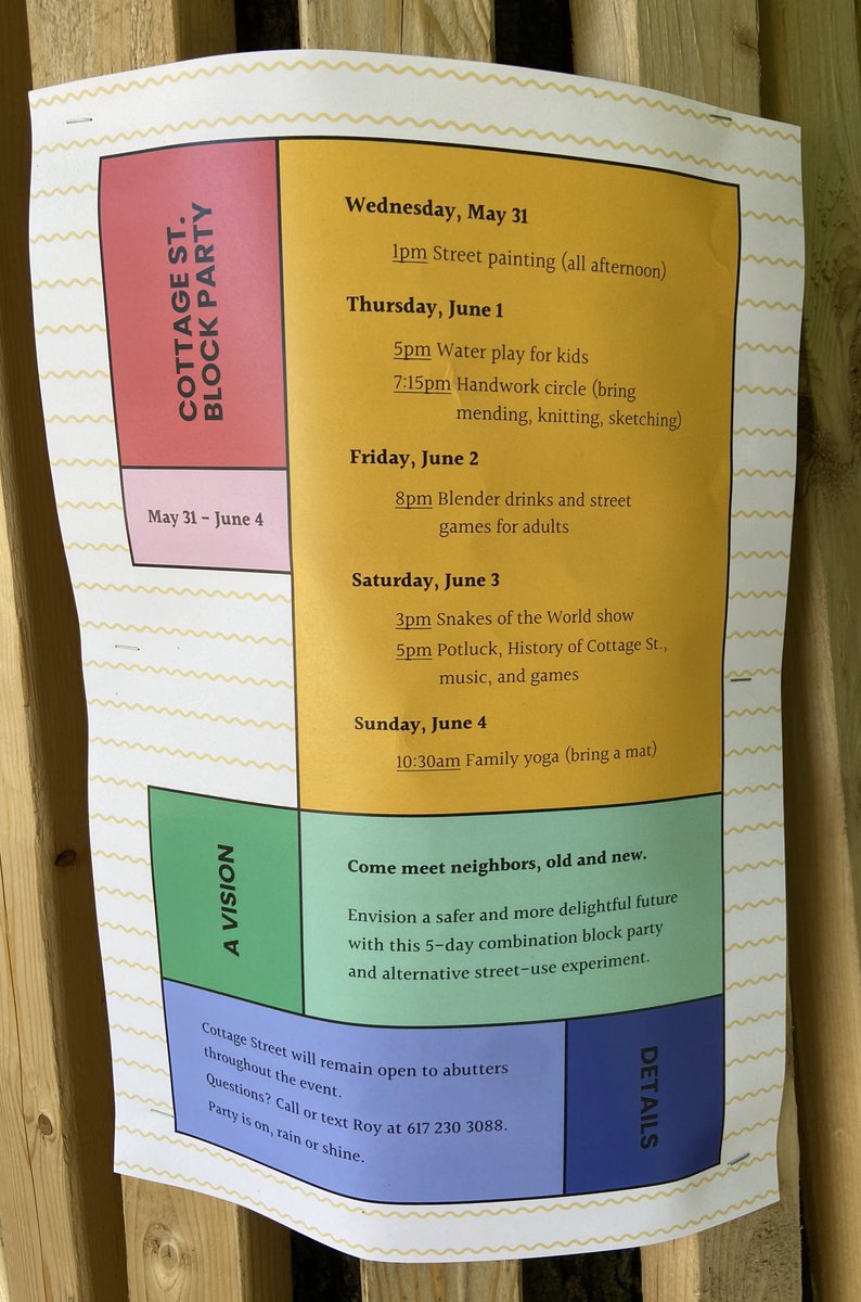 danielmwolf's tweet photo. Cottage Street is hosting a FIVE-DAY block party in #CambMA! Check out their amazing schedule of events happening all through Sunday.
#PlayStreets #PublicSpaceLab https://t.co/eamO8stoys