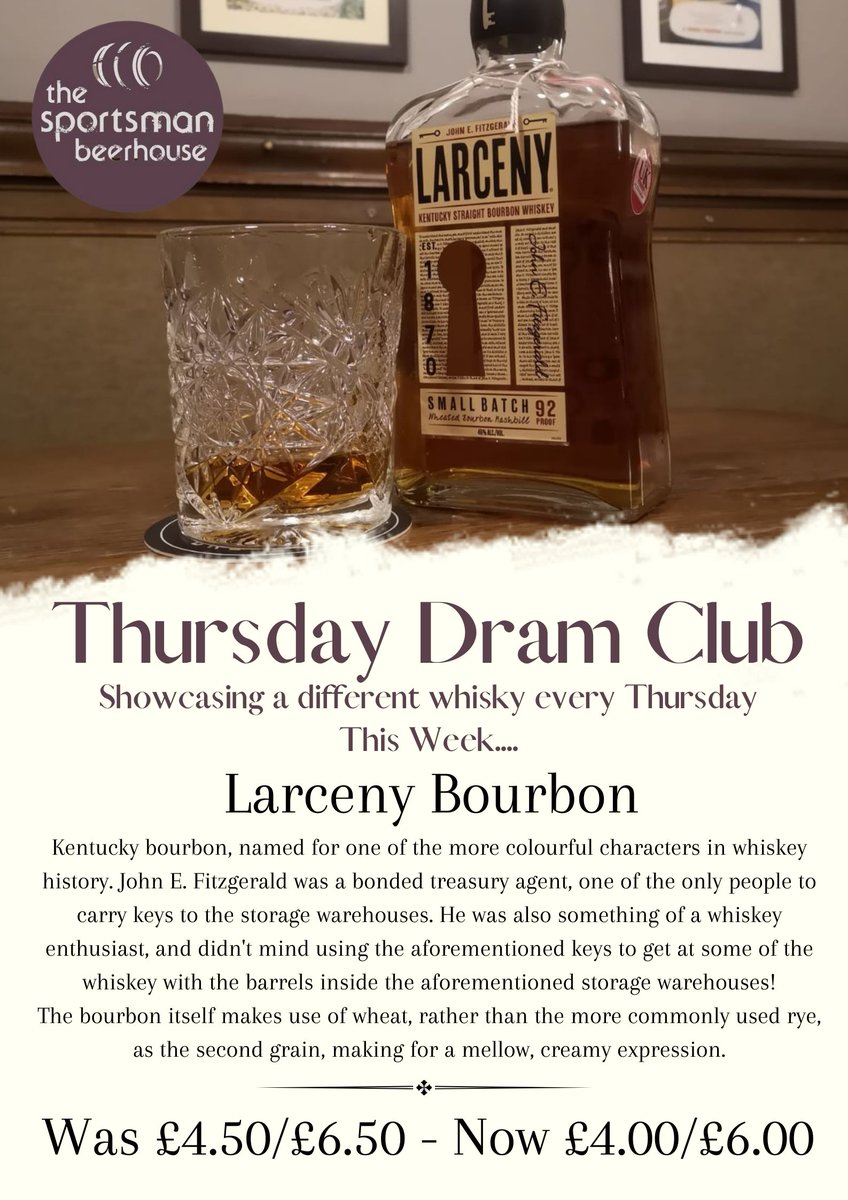 TheSportsmanHud's tweet photo. It's Thursday... IT'S DRAM CLUB DAY! And oh boy, do we have a treat for you this week, Larceny Bourbon Whiskey 😍

#beer #realale #realalepub #craftbeer #caskbeer #huddersfield #huddersfielduni #traditional #whiskey #whisky #dramclub https://t.co/reCfZYF9Fb
