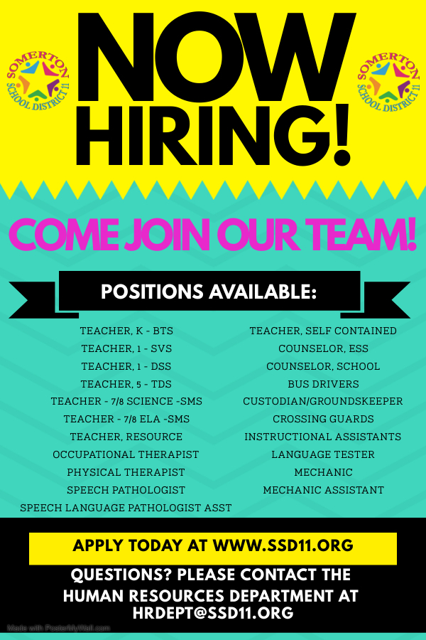 SchoolSomerton's tweet photo. We're hiring for the new school year.  Come join our amazing team!

Apply today at https://t.co/jXwz0SR7rA under Employment Opportunities. https://t.co/ifYHNIgxZQ