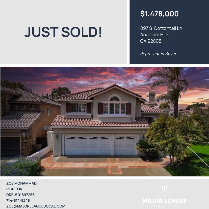 🎊CONGRATULATIONS to Major Leaguer, Zoe Mohammadi and her clients!  Zoe represented the buyers for this beautiful Anaheim Hills property👏
majorleaguesocal.com
#anaheimhillsbuzz
#orangecountyrealestate
#majorleagueproperties
#placentiabuzz
#yorbalindabuzz