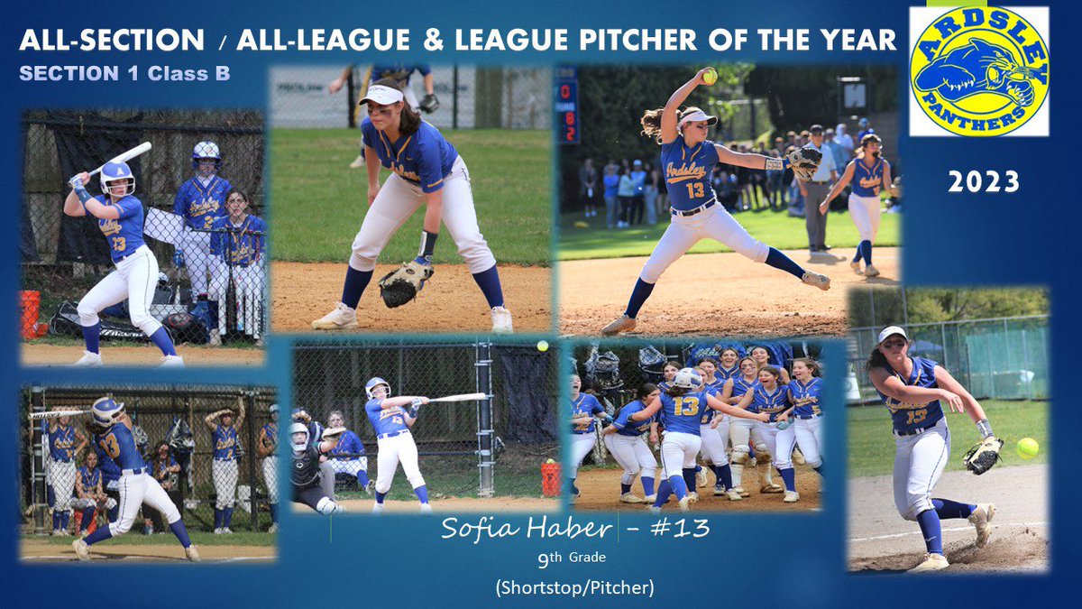 SofiaHaber0707's tweet photo. So proud of the Varsity team @ArdsleyPSball and my awesome coaches #CoachDegnan and #CoachPhillips. And honored to be awarded: ALL-SECTION, ALL-LEAGUE & LEAGUE PITCHER OF THE YEAR https://t.co/q6ipyI0ewU