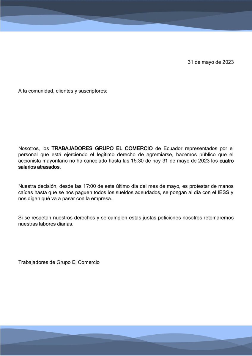 Tanto muchacho que quiere ser Presidente. Atentos, porque los derechos laborales se han perdido. Mi solidaridad con mis colegas de El Comercio. Cuatro meses sin sueldo ya. Dejen botada esa redacción y levanten su voz de una vez. No hay derecho.