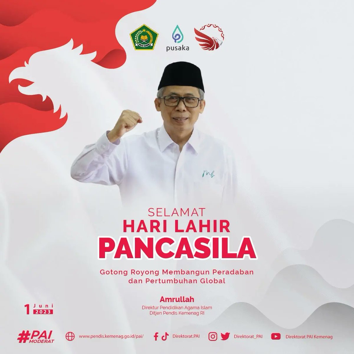 direktorat_pai's tweet photo. Selamat Hari Lahir Pancasila
Gotong Royong Membangun Peradaban dan Pertumbuhan Global
1 Juni 2023
#kerukunanumatuntukindonesiahebat #paimoderat #moderasiberagama #Pancasila #HariLahirPancasila https://t.co/flQVS2WJiZ