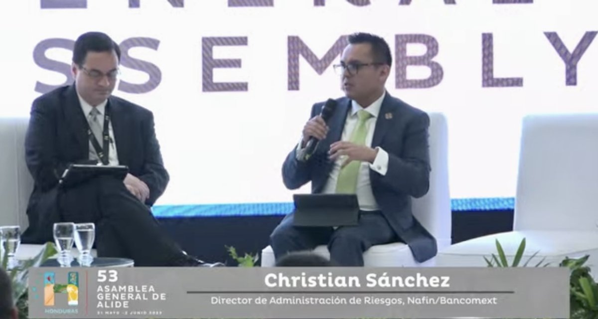 NafinOficial's tweet photo. En la primera sesión plenaria de la #53AsambleaGeneral #ALIDE, Christian Sánchez dijo que @NafinOficial y @bancomext cuentan con un plan estratégico para  fortalecer las cadenas de valor, el financiamiento a proveedores y los proyectos prioritarios del Gobierno Federal. https://t.co/WjZeEWBO05