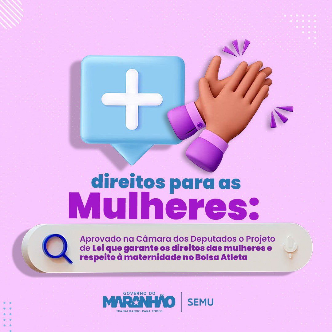 📍Vamos comemorar mais uma conquista feminina nos esportes?

O Projeto de Lei 1.084/23, que amplia os direitos e garantias das atletas gestantes e mães de recém-nascidos que recebem a Bolsa-Atleta, acaba de avançar na Câmara dos Deputados.