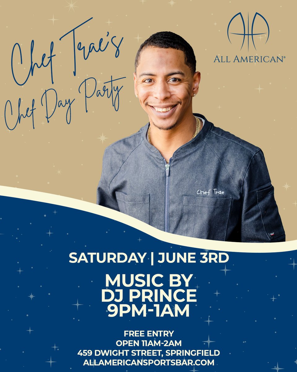 allamerican413's tweet photo. Celebrate Chef Trae's birthday with us!

This Saturday, June 3rd we're open 11am-2am with DJ Prince spinning for Chef Trae's birthday from 9pm-1am. Come show him some love! ❤️ https://t.co/DApjfMwsvN