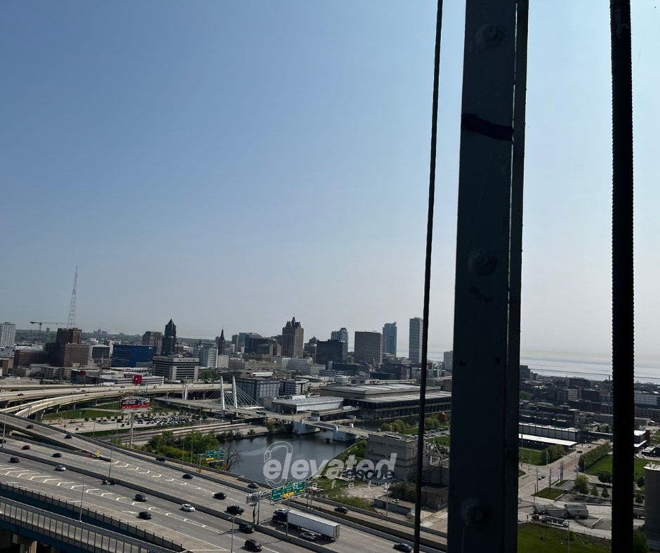 elevatedsafety's tweet photo. Fall protection inspections in Wisconsin last week, with @we_energies.

Pretty great view of the city!

#fallprotection #fallpro #wisconsin https://t.co/2DaApQYumz