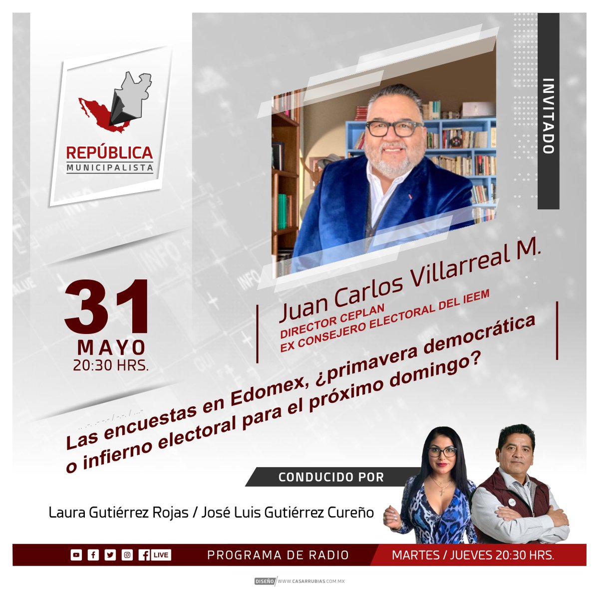 RepMunicipal's tweet photo. 📆 Hoy en nuestro programa especial, conversaremos de "Las encuestas en Edomex, ¿primavera democrática o infierno electoral para el próximo domingo?" con @JC_Villarreal61 presidente de @ceplan_sc 
▫️
#GobiernoLocal #Municipalismo #EstadoDeMéxico #Elecciones2023 https://t.co/XEFO2oCXVe