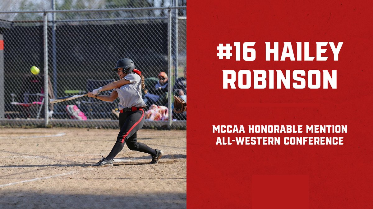 RedHawksSoftba2's tweet photo. FR Hailey Robinson earns MCCAA Honorable Mention All-Western Conference to wrap up her first season as a Red Hawk!! So proud of you and can't wait for next season!!
#TalonTough #RedHawkNation #RedHawkParty https://t.co/2HzuJiGVfr