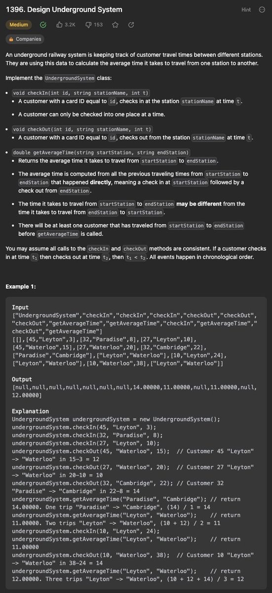 Yu08516687's tweet photo. #leetcode #100daysofcoding #LearningBySharing
1396. Design Underground System
https://t.co/Cxkxkkh241 https://t.co/YPAeEfPbdw