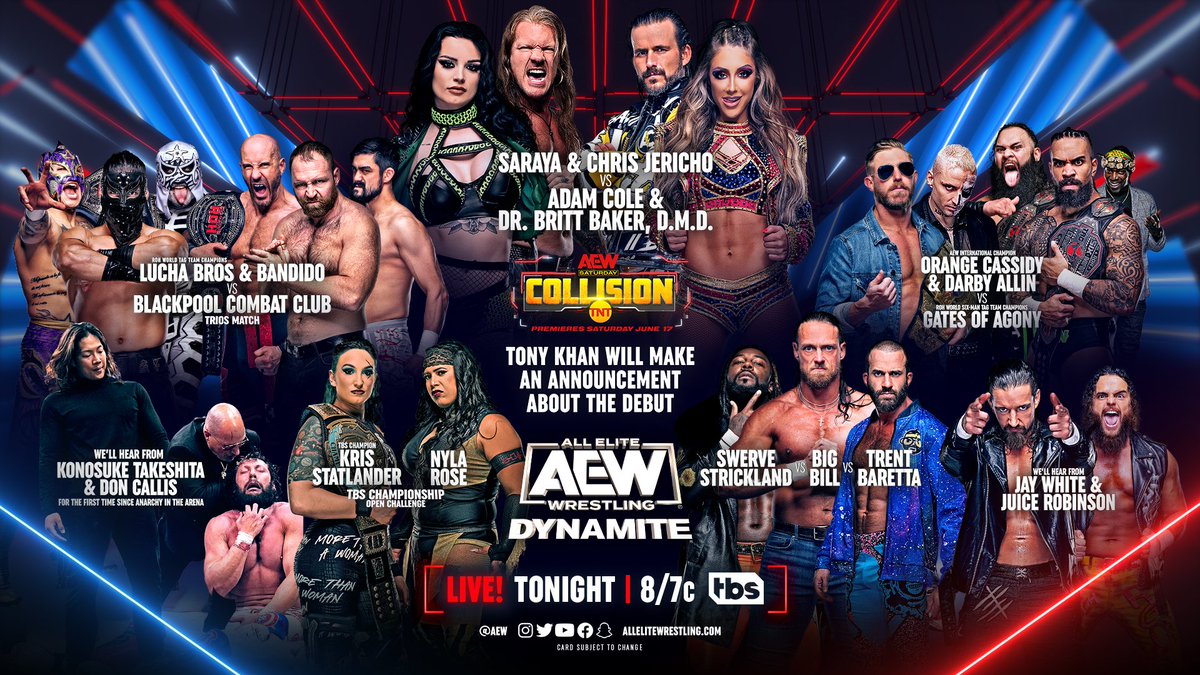 Don’t miss the fallout from #AEWDoN TONIGHT on Wednesday Night #AEWDynamite LIVE from @ViejasArena in San Diego at 8pm ET/7pm CT on @TBSNetwork!