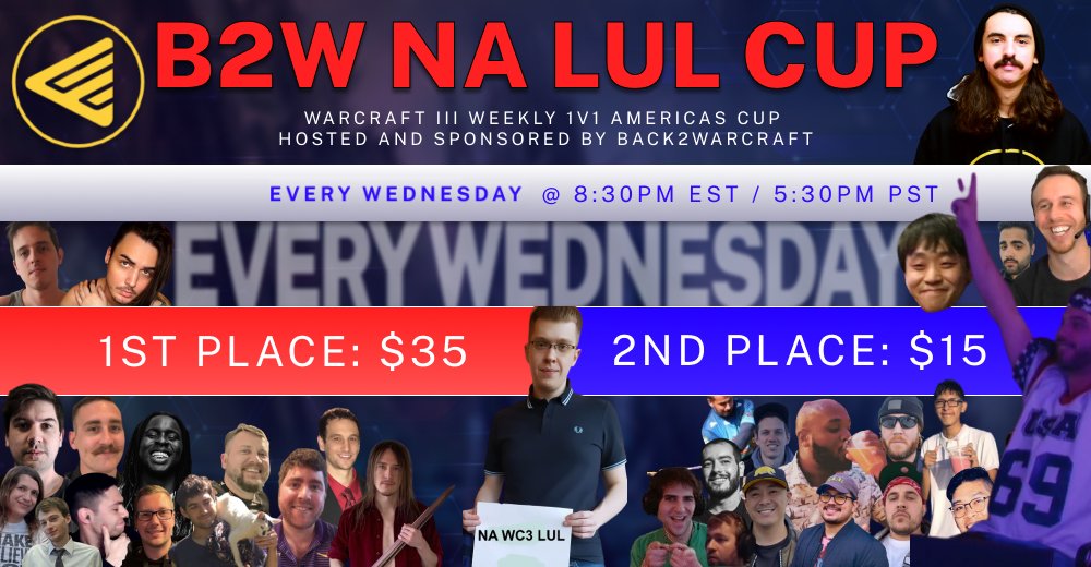 Back2Warcraft (@back2warcraft) on Twitter photo 🚨 LIVE: Twitch.tv/Back2Warcraft 🚨
🏆 B2W NA LUL Cup #28
💰 $50
🗺️Mappool:
AL - ES - HF - MV - ST - TH - TM
📝Signup:
b2wweekly.challonge.com/b2wna28
🎙️ <a href="/carsoNNNc/">Carson Cleaver</a> =) 🚨 LIVE: Twitch.tv/Back2Warcraft 🚨
🏆 B2W NA LUL Cup #28
💰 $50
🗺️Mappool:
AL - ES - HF - MV - ST - TH - TM
📝Signup:
b2wweekly.challonge.com/b2wna28
🎙️ <a href="/carsoNNNc/">Carson Cleaver</a> =)