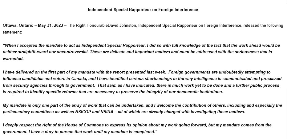 There you have it, straight from the horse’s mouth. David Johnston - I work for and answer to Justin Trudeau, not the Canadian people. #ForeignInterference #SpecialRapporteur