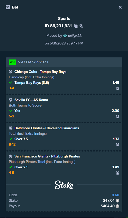 raffyn2311's tweet photo. @Stake @Stake technically this bet was placed on the last day and the last hope is in this double , so Can we please double it Mr.Kevin ♥️🍀 https://t.co/0Q8gzCgBir