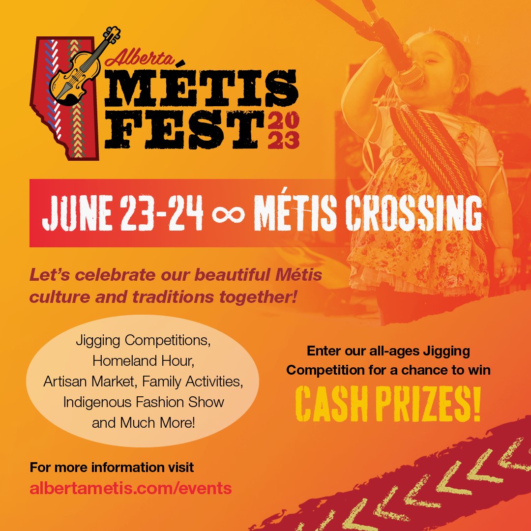 Let's celebrate our beautiful Métis culture and traditions together.❤️

Join us at Métis Crossing on June 23 - 24 for our annual Alberta Métis Fest - we can't wait to see you there!