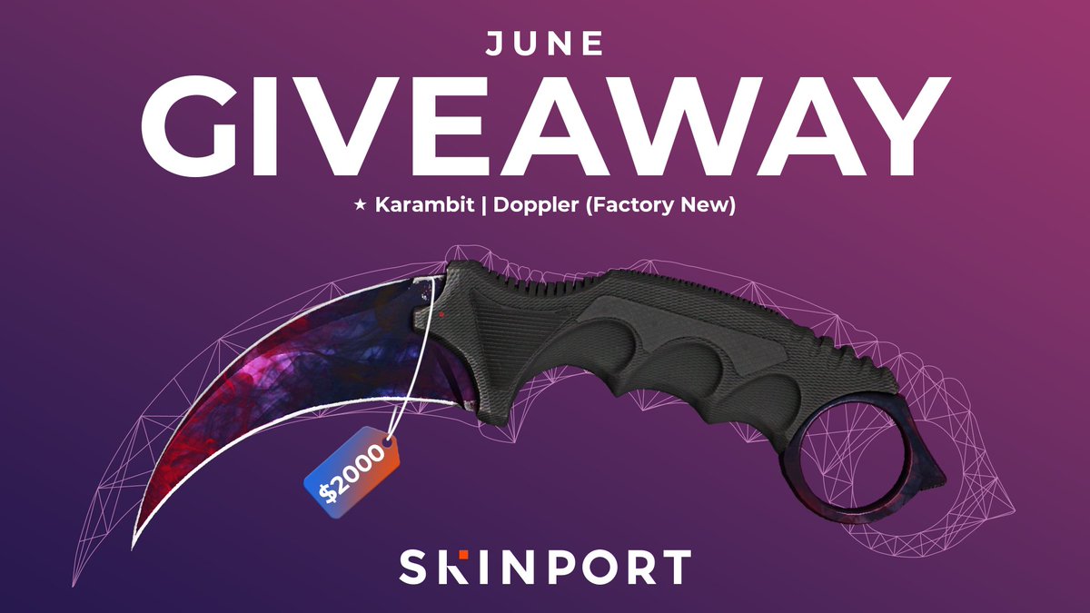 🎁Karambit | Doppler (Factory New) ($2000) #CSGO #CSGOGiveaway! To enter: ✅ Retweet ✅ Follow @Skinport ✅ Tag a friend who needs to see this! The giveaway ends on the last day of June 2023 and the winner will be drawn in early July of 2023!