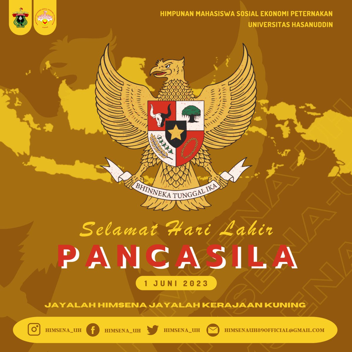 [𝗛𝗜𝗠𝗦𝗘𝗡𝗔 𝗠𝗘𝗠𝗣𝗘𝗥𝗜𝗡𝗚𝗔𝗧𝗜]
Keluarga Himpunan Mahasiswa Sosial Ekonomi Peternakan Universitas Hasanuddin mengucapkan
Selamat Memperingati Hari Lahir Pancasila 1 Juni 2023
𝙅𝘼𝙔𝘼𝙇𝘼𝙃 𝙃𝙄𝙈𝙎𝙀𝙉𝘼 𝙅𝘼𝙔𝘼𝙇𝘼𝙃 𝙆𝙀𝙍𝘼𝙅𝘼𝘼𝙉 𝙆𝙐𝙉𝙄𝙉𝙂
#harilahirpancasila