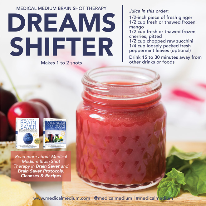 Dreams Shifter

This shot can be taken at any time of day or evening. If you wish to take it before a nap or before bed, you’re welcome to make the shot earlier in the day and save it in the refrigerator until you’re ready.

Full recipe: medicalmedium.com/blog/dreams-sh…