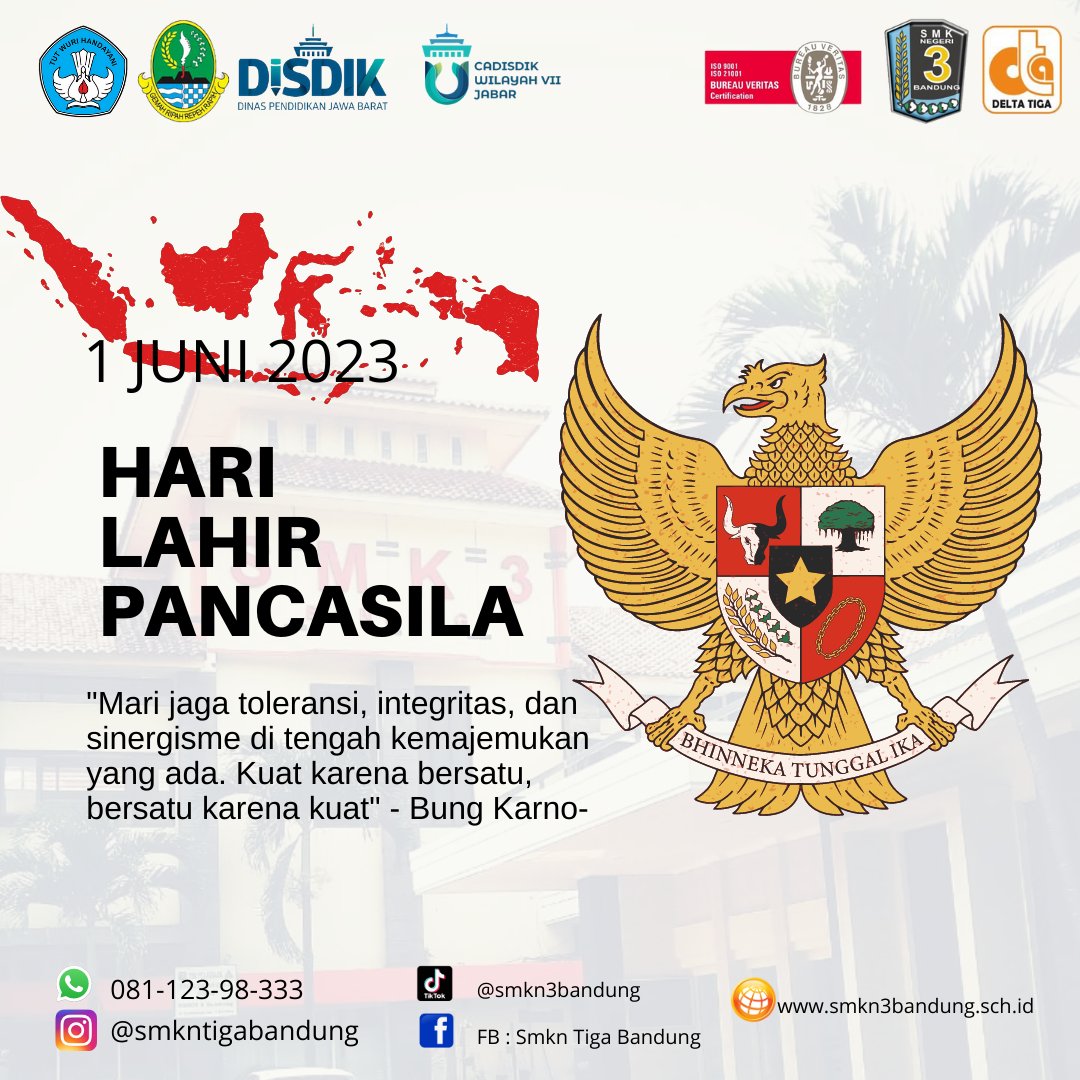 OfficialSmkn's tweet photo. 1 Juni 2023
Pancasila lahir menjadi simbol negara Indonesia sebagai perwujudan dari keberagaman yang ada. Selamat hari Lahir Pancasila, semoga kita dapat semakin memperteguh jati diri kita sebagai satu bangsa Indonesia.
@ridwankamil 
@disdik_jabar
@humasjabar
@Mazedhy
@cadisdik7 https://t.co/zjV4b6BSfX