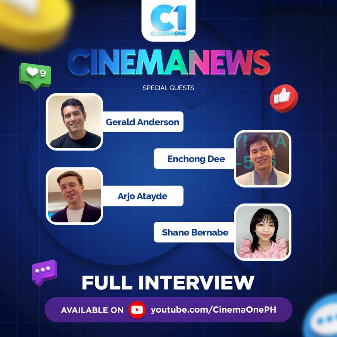 ABSCBNpr's tweet photo. CinemaNews FULL INTERVIEW with #GeraldAnderson, #EnchongDee, #ArjoAtayde and #ShaneBernabe is out now! 🙌

WATCH HERE:
YT ➡️ https://t.co/AotaUd8wIC
FB ➡️ https://t.co/saPgwWJnUw… https://t.co/2cLQnWWFbd
