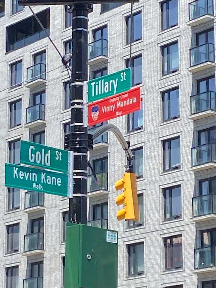 UFANYC's tweet photo. Today, the UFA attended the ceremony for a plaque dedication and street renaming of Tillary Street in Brooklyn at the quarters of E207/L110 Battalion 31 and the 11th Division for legendary Fire Chief Vincent "Vinny" Mandala, who was lost one year ago to WTC https://t.co/tiQYs0Nknr
