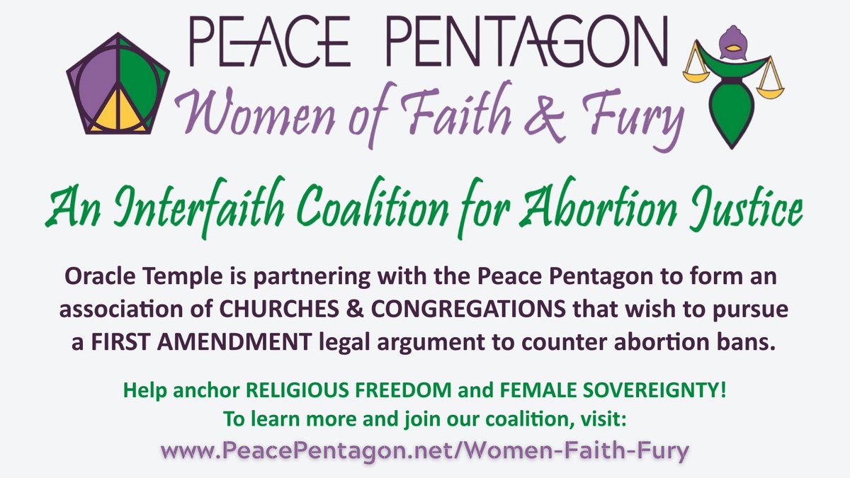 Peace_Pentagon's tweet photo. Is your congregation angry about the current wave of abortion bans sweeping our nation? If so, we invite you to put that righteous fury to use & join us!
Learn more:
https://t.co/iP1fsbzhvO
#WomenFaithFury #PeacePentagon #OracleInstitute #OracleTemple https://t.co/3omrOxQcUR