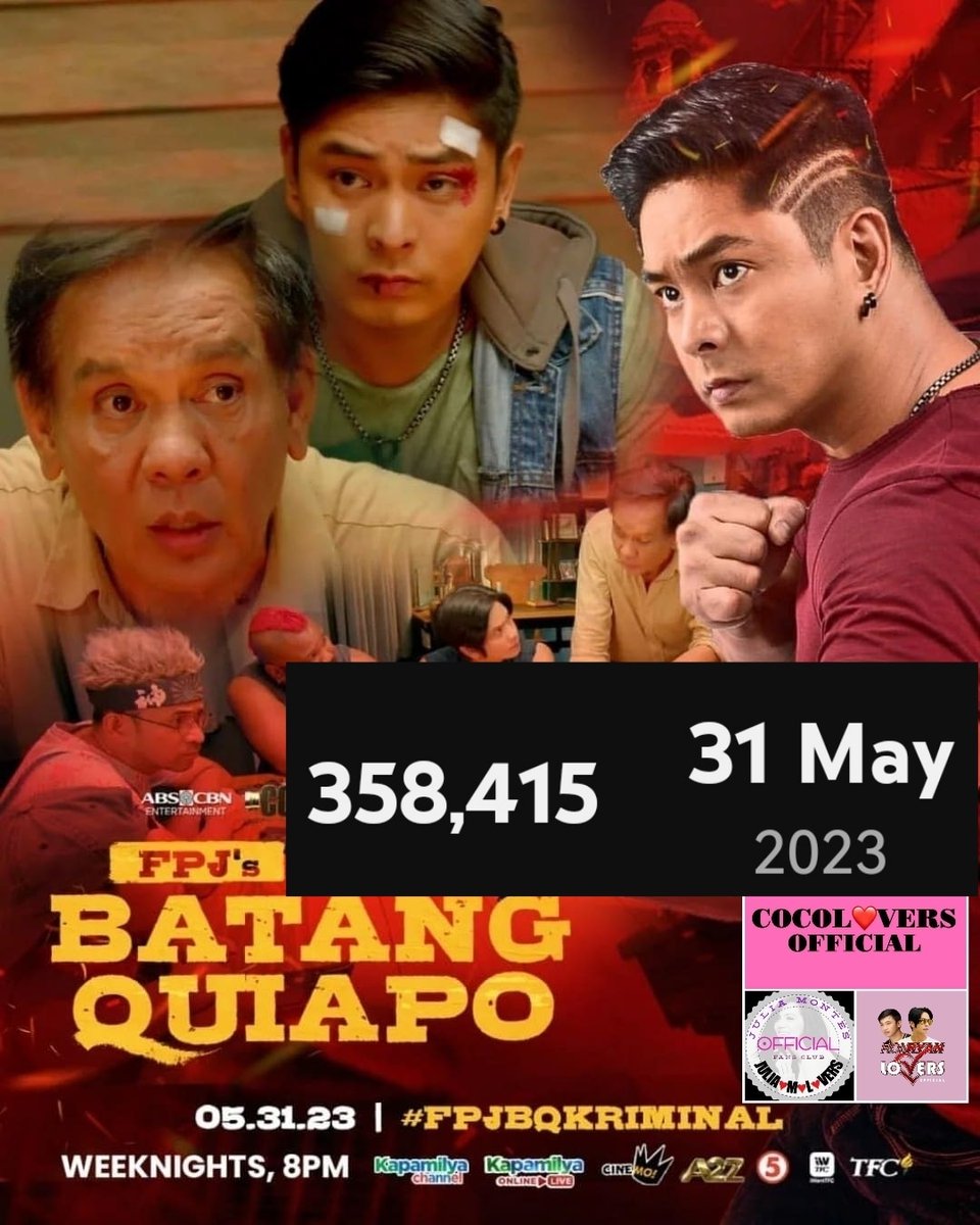graciapearl's tweet photo. MARAMING MARAMING SALAMAT PO!!!
#FPJBQKriminal
May 31 Miyerkules
#Youtube
#ConcurrentViews
358,415
#FPJsBatangQuiapo
@JuliaMLoversOFC
@Cocolovers_
@MinnajKiffie https://t.co/z6Gpnxkg7C