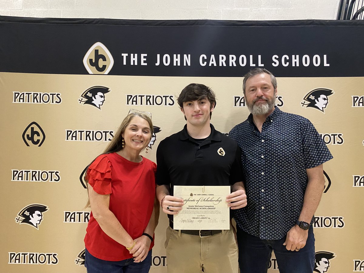 BradyLarkin16's tweet photo. It was a blessing today to be honored by The John Carroll School as the '24 male recipient of the Annie McGann Cumpston Memorial Scholarship for service and volunteerism in my community. https://t.co/h0OsSs3ViV