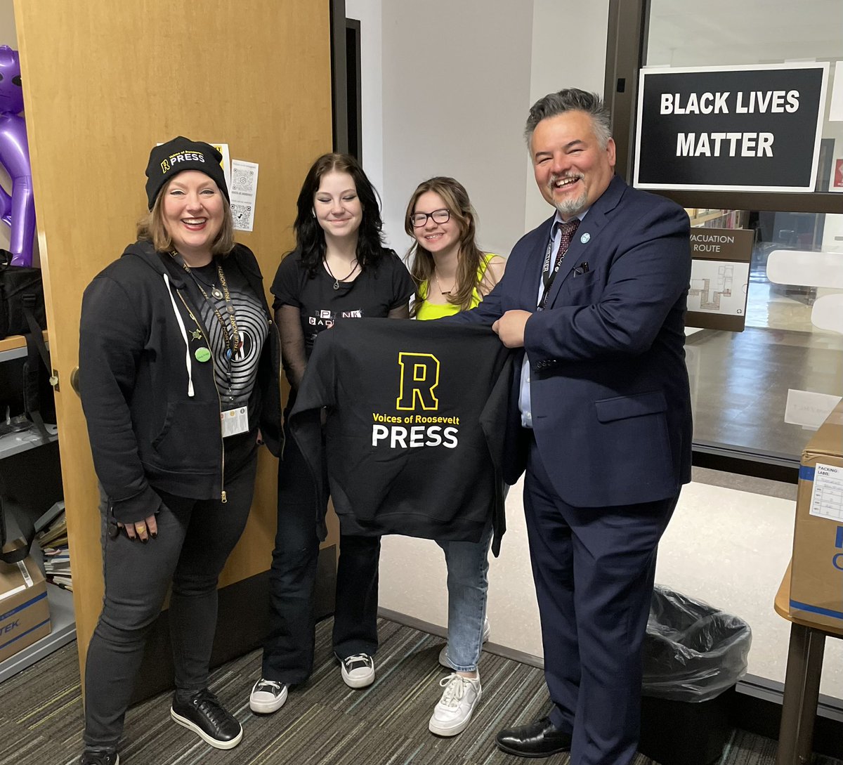 CEO_Guadalupe's tweet image. This afternoon I had a chance to check-in with student journalists @Riderconnection &amp;amp; check-out latest issue of The Voice of Roosevelt (plus new press gear). I also congratulated the RHS Jazz Band on their FIRST PLACE win at the recent statewide competition. GO RIDERS!