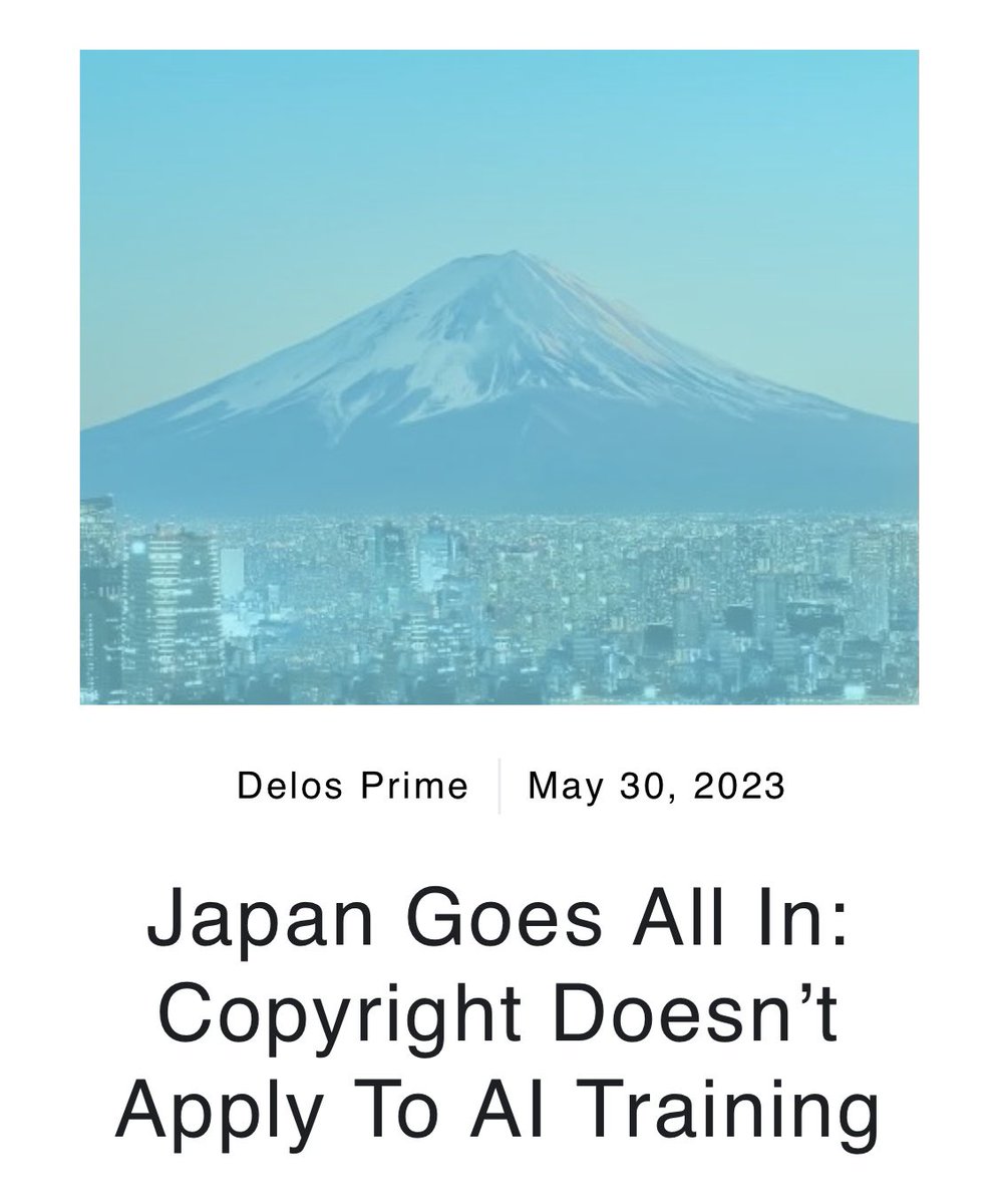 The policy allows AI to use any data “regardless of whether it is for non-profit or commercial purposes”

“the Japanese government believes copyright worries, particularly those linked to anime and other visual media, have held back the nation’s progress in AI technology.”