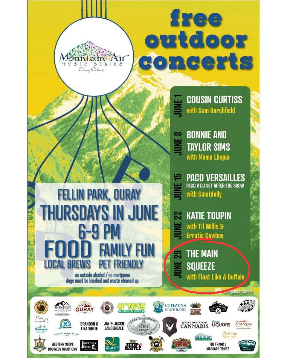 🎵⛰️The @ouraymtnair Music Series starts in June! Mark your calendars for Thursday June 29th as we will be the featured brewery for that night's concert! 🍻 #swcolorado #southwestcolorado #ouray #ourayco