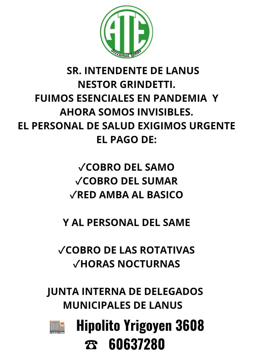 Lxs trabajadorxs de salud del municipio de Lanus exigimos