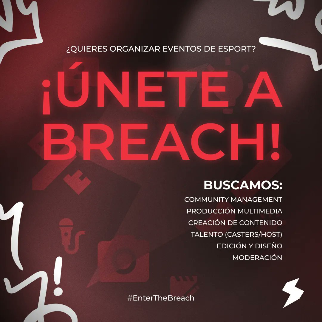 Breachlat's tweet photo. Buscamos ayuda para producción de torneos y promoción de la marca. Si estás interesado en ayudarnos y formar parte de la familia Breach, ¡háznoslo saber! Envíanos un DM o aplica en nuestro Discord. No importa si no tienes experiencia, te enseñaremos cómo hacerlo.
#EnterTheBreach https://t.co/HvbLnfd1vp